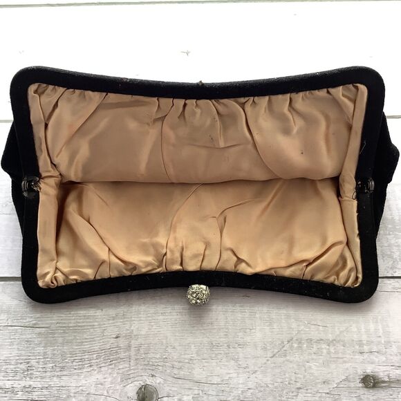 Black Fabric Formal Evening Clutch Purse‎ Bag Rhinestone Snap Closure - Picture 9 of 11